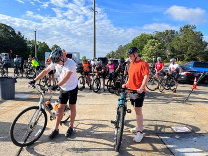 Cyclists prepare to ride