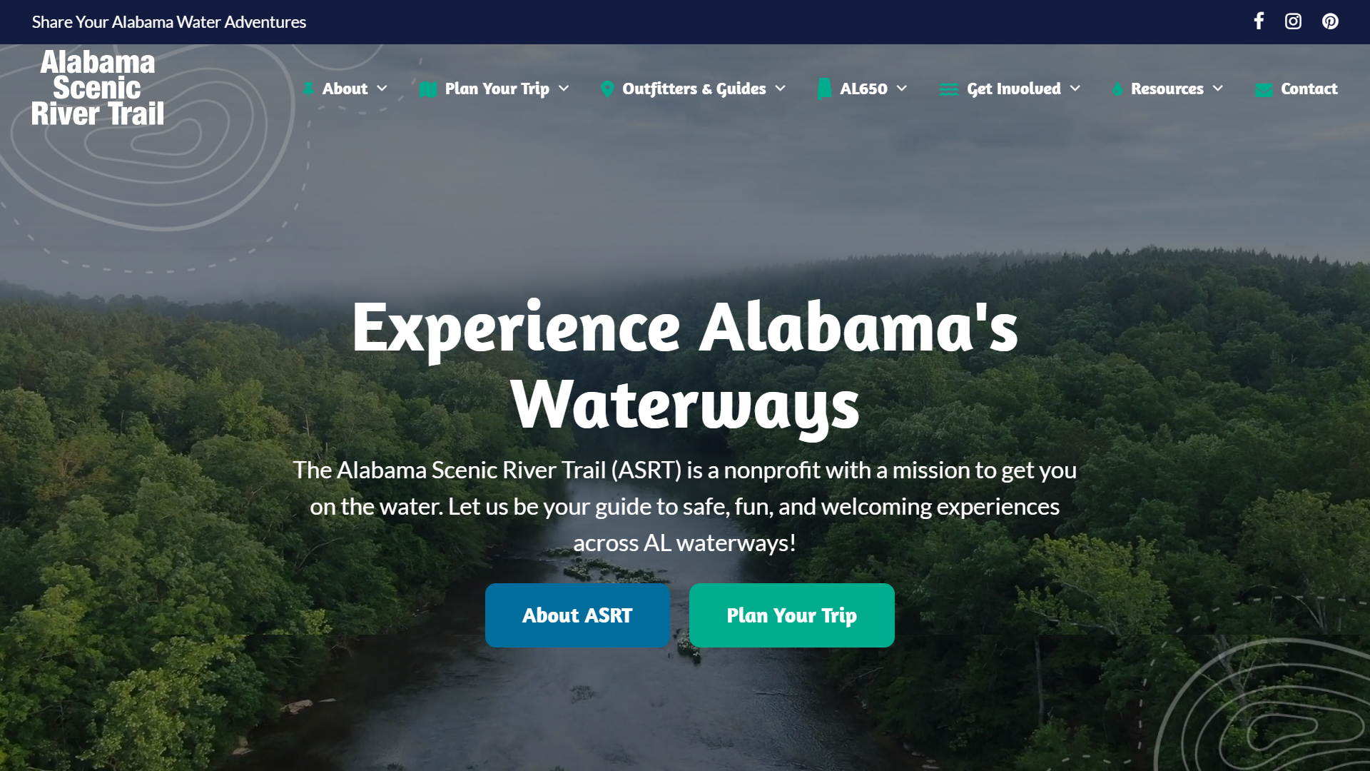 A screen capture of the new Alabama Scenic River Trail website's homepage.